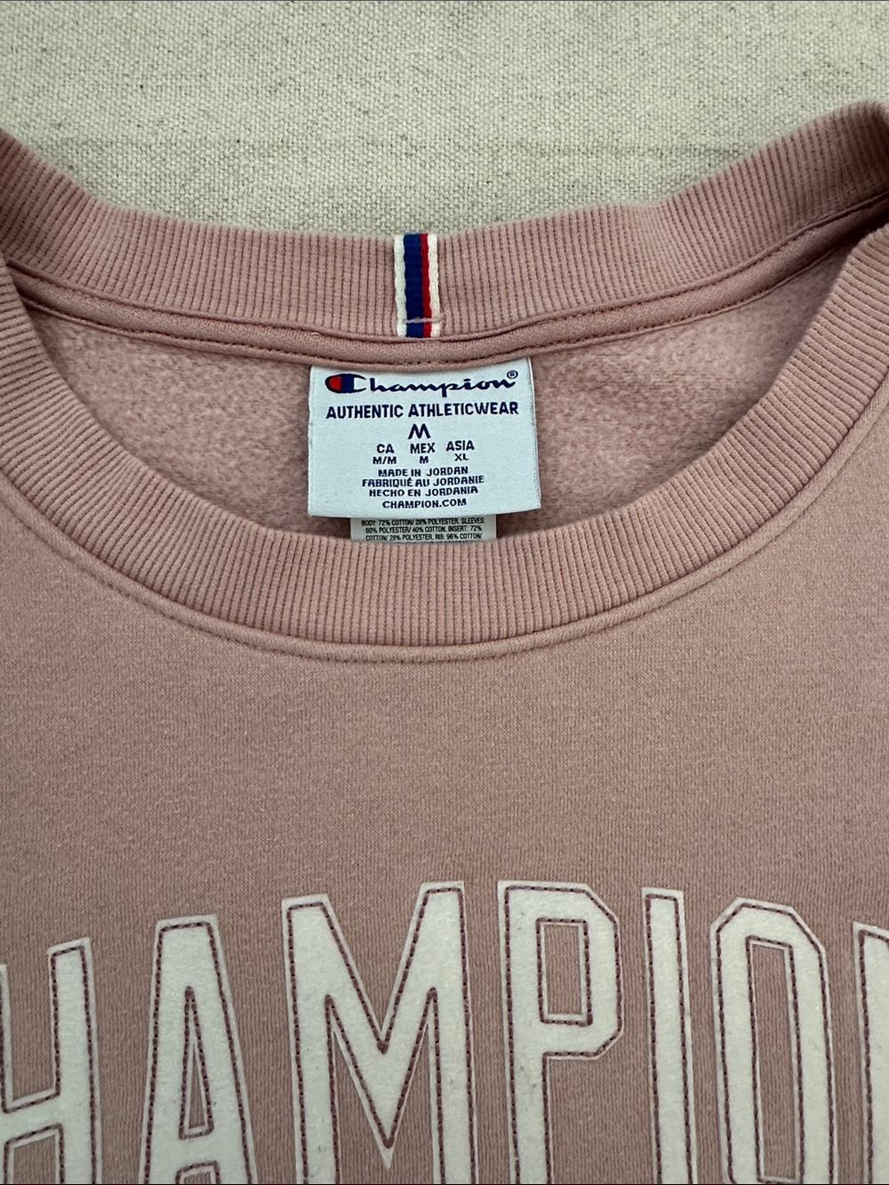 Champion Heritage Sherpa Sleeve Block Logo Crewneck Sweatshirt Pink Medium - Picture 2 of 8